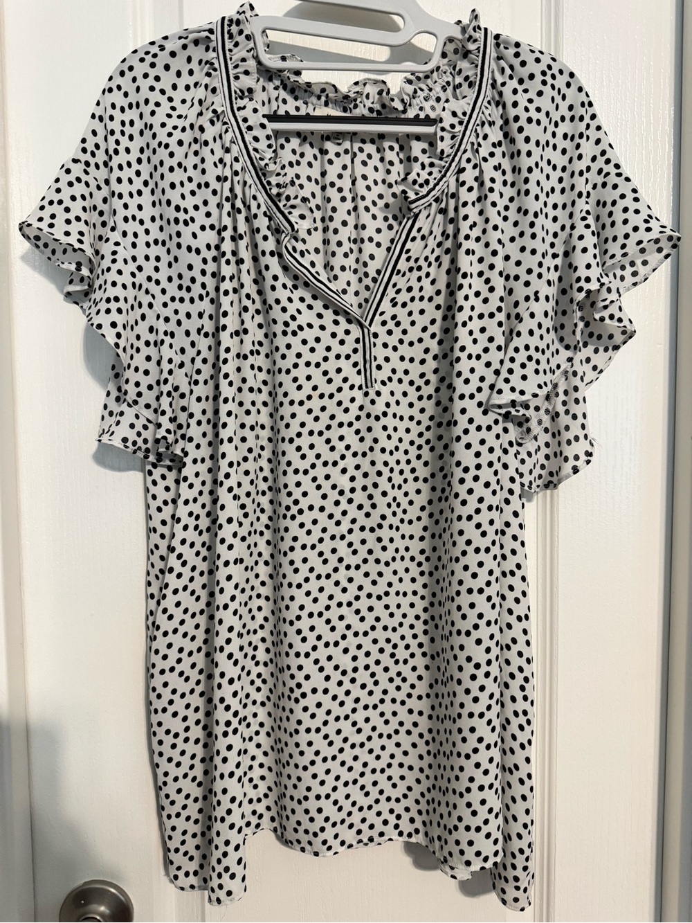 Max Studio Black & White Polka Dot Ruffle Blouse